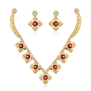 Conjunto de Collar de Plata 925 con Piedra Roja y Oro Italiano, con Pendientes a Juego, Joyería de Diseño para Mujer, Joyería Elegante de Moda - Product Image 1