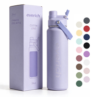 Bouteille d'eau isotherme en acier inoxydable écologique avec couvercle à bouton-poussoir et revêtement en poudre pour une utilisation portable