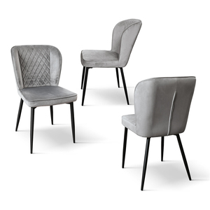 Set di 4 sedie Simona in velluto grigio con gambe in metallo, sedie da pranzo per interni - Product Image 2