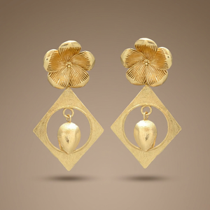 Gold Plated Precious Metal Alloy Ethnic Blossom Drop <b>Earrings</b> Set for Women's Unisex Gift-Party & Wedding - Product Image 4