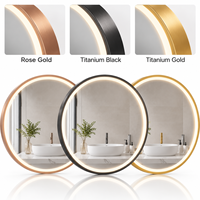 Miroir de salle de bain LED intelligent rond avec cadre doré, miroir mural pour vanité avec commande tactile et éclairage frontal à intensité réglable