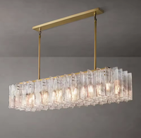 Lustre Moderne Linéaire en Verre Rectangulaire Long pour Cuisine, Salle à Manger et Villa – Suspension Tambour Superposée