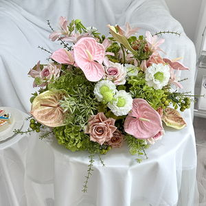Weiß Rosa Seide Grün Blätter Kuss Ball Für Hochzeit Herzstück Dekorative Künstliche Blume - Product Image 2