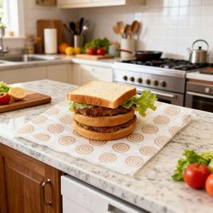 Papier ciré de qualité alimentaire, papier anti-graisse pour hamburgers, papier pour sandwichs, logo personnalisé, cuisson, cuisine, rouleau de poulet - Product Image 1