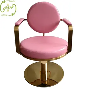 Foshan Great Factory Wholesale Hot Sale Pink+Stainless Gold Beauty Salon Equipment Styling Barber Chair For Hair Salon