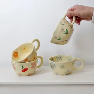 2023 в Корейском стиле, молочно-желтая ручная щепотка, нерегулярная керамическая чашка с ручной росписью, керамическая чашка для кофе, чашка для завтрака