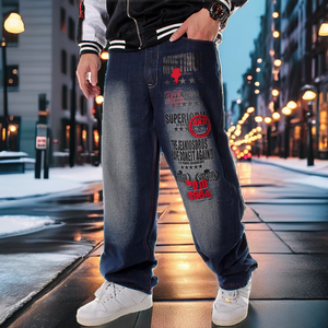 Jeans de Mezclilla Rectos Bordados Estilo Hiphop Rock Revival para Hombre, Peso Medio para Invierno - Product Image 2