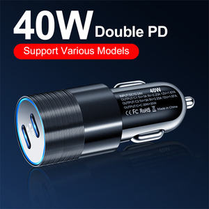 Adaptor Pengisi Daya Mobil 40W Dual Type-C PD3.0 QC3.0 Pengisian Cepat dengan 2 Port dan Output 5V/3A untuk Ponsel - Product Image 5