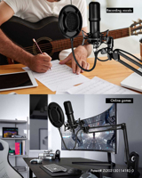 Microphone de studio cardioïde à condensateur réglable de haute qualité avec suspension antichoc en métal et plastique, suppression du bruit, 20Hz-20kHz