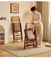 Chaise de salle à manger pliante en bambou naturel, dossier en rotin, coussin en cuir PU, plusieurs tailles, chaise en bambou portable pour la maison, la cuisine, le café
