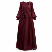 Robe longue élégante vintage pour femme, taille empire, unie, coupe trapèze, en tissu respirant, avec manches lanternes, volants et perles