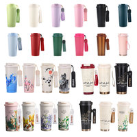 Mug à café à fleurs prêt à être expédié, 500 ml, en acier inoxydable 316, thermos avec paille et boisson directe, gobelet isotherme