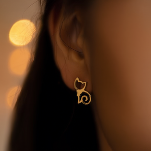 E3421 <b>Cat</b> Stud Earrings Black And Gold Zinc Alloy Women's Cute Fashion Jewelry <b>Gift</b> - Product Image 2