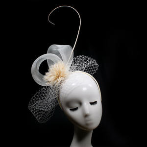 Hot Selling Fashion Wedding <strong>Fascinators</strong> Hat <strong>White</strong> Feather Flower <strong>Fascinator</strong> <strong>Headband</strong> With Mesh Veil for Wedding Party - Product Image 3