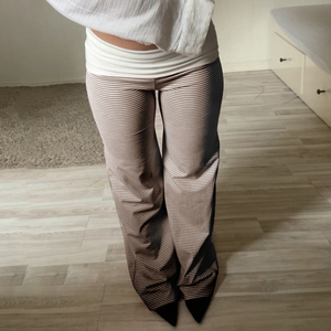 Pantalones Anchos a Rayas de Tiro Bajo para Mujer, Cintura Elástica en Contraste Blanco, Pantalones Casuales de Calle - Product Image 3