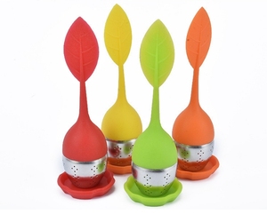 ชุดที่กรองชาแบบด้ามจับทำจากซิลิโคนสแตนเลสที่กรองชารูปทรงลูกบอลพร้อมถาดรองน้ำหยดภาชนะที่กรองชาแบบหลวม - Product Image 4