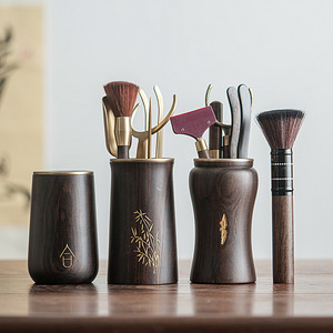 Juego de Seis Herramientas de Té de Latón y Madera para Ceremonia del Té, Utensilios de Té Kung Fu, Colección Completa - Product Image 1