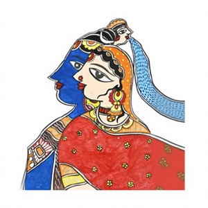 Pintura Madhubani de Bihar, Arte Folclórico Metálico Premium en 3D, Arte Tradicional Hecho a Mano de Jharkhand para Decoración del Hogar - Product Image 1