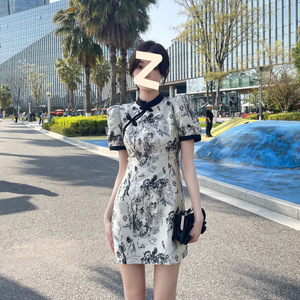 Summer New Chinese Retro High-end Slimming Dress for Women Short Sleeves Floral Print Casual Cheongsam - Product Image 5