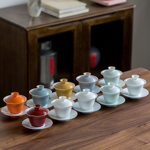 Ceramic Gaiwan <b>Teacup</b> Porcelain Small Three Piece With Lid Lead Free Kung Fu Tea Set Afternoon Tea - Product Image 1