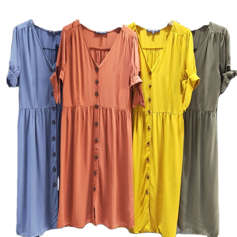 Женское платье на пуговицах YIHUA, оранжевое платье средней длины с короткими рукавами и V-образным вырезом, лето 2022