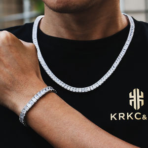 Collier Tennis Hip-Hop pour Homme KRKC 7mm, Plaqué PVD, Coupe Princesse, Diamant Faux Baguette de Laboratoire, Chaîne Tennis Hip-hop Iced Out AAAAA CZ - Product Image 6