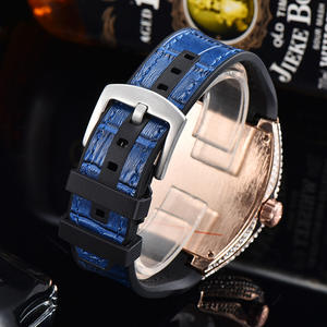 Top luxe haut de gamme hommes Tonneau bracelet en cuir montre à Quartz diamant lunette homme bijoux horloge pour hommes - Product Image 5