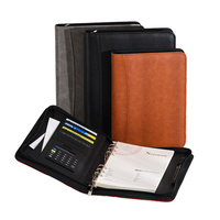 Carpeta de cartera de cuero PU A4 con cremallera de documento de negocios de moda con calculadora Cartera de imitación con Bloc de notas