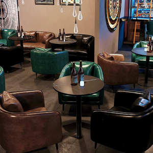 ชุดเฟอร์นิเจอร์โซฟาไม้เนื้อแข็งสไตล์วินเทจสำหรับบาร์คลับ พร้อมโต๊ะน้ำชาหินอ่อนแบบเรียบหรูสำหรับร้านกาแฟ - Product Image 3