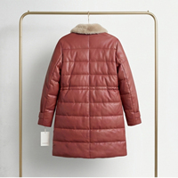 Manteau en cuir véritable rouge vin pour femmes, col rabattu, taille ajustable, veste matelassée, vêtements d'extérieur de luxe pour l'hiver