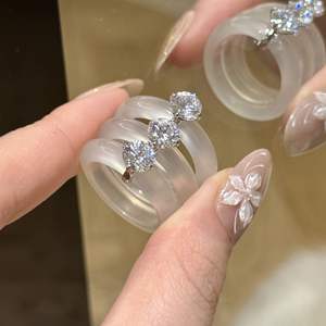 Bague en argent pur S925 avec jade blanc pur et léger, style chinois, nouvelle collection, diamant de niche, tempérament chaleureux - Product Image 1