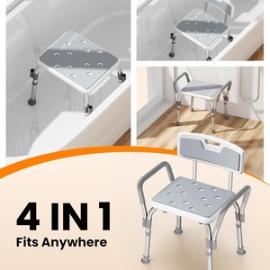 Shower <b>Chair</b> <b>For</b> Elderly <b>Adults</b> Seniors Pregnant Women Aluminum Alloy Non Slip <b>Bath</b> Seat With Backrest And Arms - Product Image 2