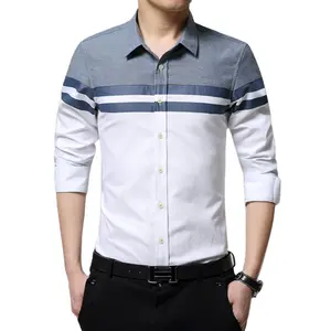 Camisa cvc contraste estilo coreano de manga longa, camisa fashion casual slim fit para homens