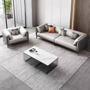 आधुनिक प्रकाश लक्जरी कार्यालय रिसेप्शन क्षेत्र सेट मॉड्यूलर अनुभागीय सोफे कॉफी टेबल संयोजन स्पंज स्टेनलेस स्टील पैर - Product Image 2