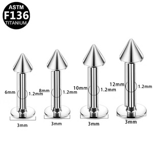 <b>Titanium</b> Lip <b>Stud</b> 20G Ball And Cone Shape External Thread For Body Piercing Jewelry ASTM F136 <b>Titanium</b> Alloy - Product Image 5