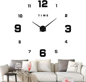 Pegatinas de reloj de pared grandes sin marco 3D, decoración de pared artesanal para sala de estar, dormitorio y oficina, color negro - Product Image 3