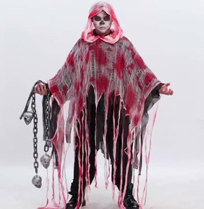 Disfraz de Halloween de Vampiro Ceñudo de Terciopelo de Longitud Completa con Capucha, Unisex para Adultos, Sombrero Ensangrentado para Cosplay, Fantasía Absoluta - Product Image 1