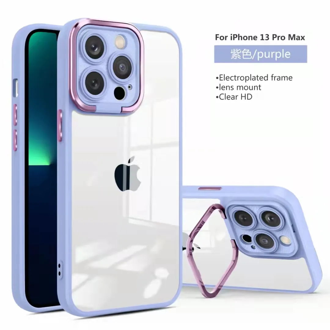 Camera ring Kickstand plating TPU PC clear phone case custom packaging mobile cover for iphone 13 14 Xiaomi redmi 9a oneplus 9
