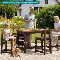 Ensemble de salle à manger d'extérieur peu encombrant, table et chaises hauteur bar, en HDPE imitation bois, résistant aux intempéries, pour jardin, bord de piscine, terrasse