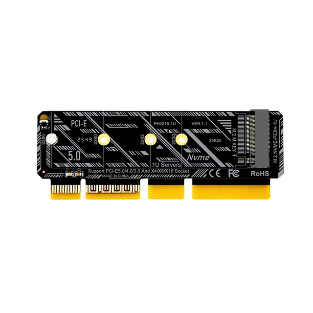 M.2 NVME Adapter Card M.2 to PCIE 5.0 4.0 Full-speed X4 Extended M-KEY Supports 1U Servers