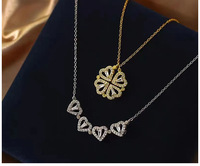 Collier Pendentif Fleur Trèfle Chanceux Cœur en Zircon pour Femmes, Bijou de Mariage et Banquet à Quatre Feuilles, Cadeau d'Amour pour Épouse et Fête