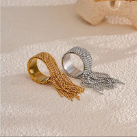 Bague Statement de Luxe pour Femme en Acier Inoxydable 316L, Large, Or et Argent, Ornée de Perles Multiples et de Franges Pendantes, Bijou de Soirée, Vente en Gros