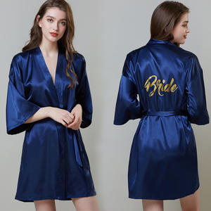 여성용 인조 실크 목욕 가운, 자수 인조 실크 신부 목욕 가운, 새틴 로브, 맞춤형 새틴 목욕 가운 - Product Image 3