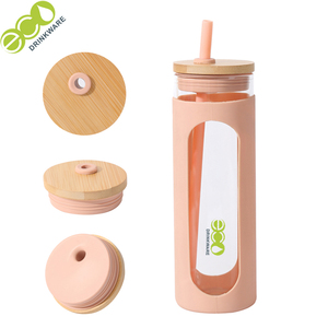GA2010 600Ml/21Oz Produceert Leuke Eco Vriendelijke Gerecycled Drinken Sap Glas Water Flessen Met Silicone Sleeve En bamboe Deksel - Product Image 6
