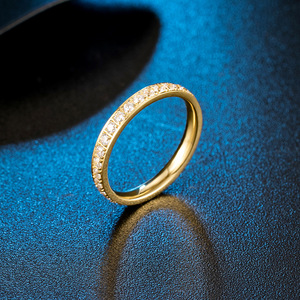 Women's Diamond Encrusted <b>Titanium</b> Steel <b>Ring</b> Gold Pave Setting Everyday Wear - Product Image 4