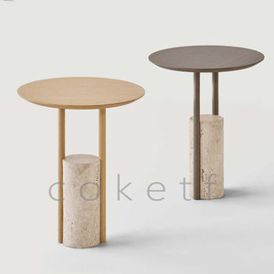 Tavolino da Caffè Minimalista Wabi-sabi per Piccoli Spazi, Realizzato in Travertino <span class=keywords><strong>Romano</strong></span> Naturale e Legno Massello, Arredamento per la Casa - Product Image 4