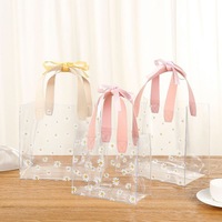 Sac fourre-tout transparent imperméable pour la plage, le shopping ou les mariages, avec nœud en ruban, sac cadeau en PVC transparent avec poignée