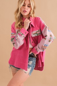 <span class=keywords><strong>Giacca</strong></span> Personalizzata da Donna 2025 con Motivo Azteco in Velluto a Coste Patchwork con Maniche Lunghe <span class=keywords><strong>Rosa</strong></span> e Kaki per Primavera e Autunno - Product Image 3