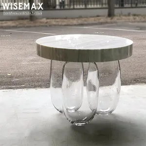 WISEMAX FURNITURE designer furniture home decor art luxury glass coffee table natural marble top glass legs round coffee tables