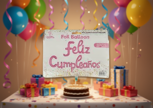 Palloncino in Foil Rosa 'Feliz Cumpleaños' per Decorazioni Festa di Compleanno, Stampa Digitale Monocolore - Product Image 2